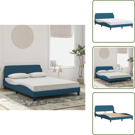 Lit avec matelas bleu 140x190 cm velours - Lit Double - Lit Design - Lit Velours - Lit Avec Matelas - Literie (1/5)