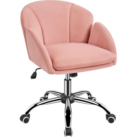 Chaise de Bureau pour Chambre en Velours rembourrée inclinable à Bascule, Hauteur réglable avec roulettes pivotantes, Charge 136 kg, Structure en métal galvanisé Rose Clair (1/5)