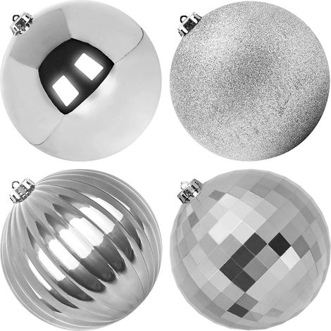 Palle Natale 15 cm Set 4 Pezzi Addobbi Antisfondamento Argento (1/5)