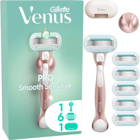 Gillette Venus Pro Smooth Sensitive Systemklingen 6er,Handstück,Duschhänger,Reiseschutzkappe Rasierset, Onlineversand Variante