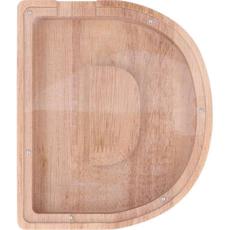 Coffre-fort transparent en bois personnalisé avec lettre, tirelire pour enfants 5A04 (1/5)