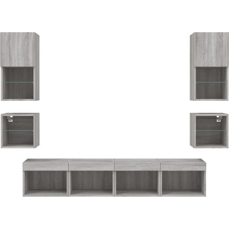 Mobile TV multimediale mensola TV credenza TV sala da pranzo soggiorno camera da letto con LED 8 pezzi legno ingegnerizzato Sonoma grigio 020029484