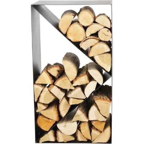 Range bûches casier acier noir 45x30x80 cm – 3 compartiments triangulaires – Fabrication européenne – Rangement efficace bois – Farmcook (1/4)