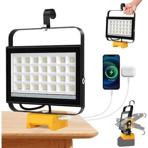 Projecteur Led Rechargeable, 100W Projecteur Led Chantier Portable Compatible avec Batterie, 2 Modes D'éclairage (1/5)