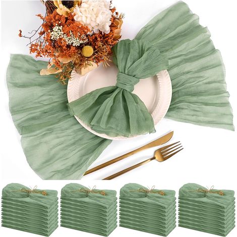 Serviettes En Gaze - Lot De 30 - Coton - Lavables Et Réutilisables - Pour Mariage Et Fête - Vert Sauge 50x50 Cm (1/5)