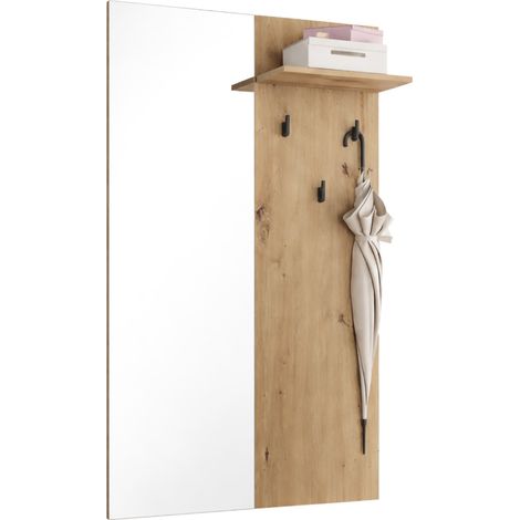Mobile da Ingresso Lanze, Specchio Incluso, un Ripiano, Appendiabiti, 79x19.5x132h cm Marrone Rovere Nodi