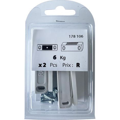 2 loqueteaux magnétiques + vis 6kg plastique blanc - Vissal