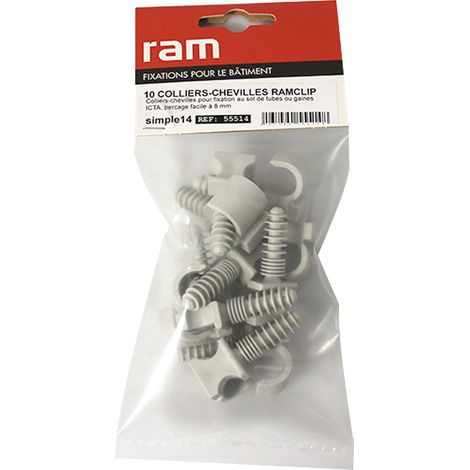 Sachet de 10 RAMCLIP gris simple Ø14 pour fixer les gaines souples - Ram (1/2)