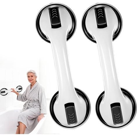 Barra de apoyo para baño con ventosas de 2 piezas, 30 cm, agarre fuerte para ducha, baño/puerta de cristal/inodoro, no requiere perforación, desmontable, para personas mayores, discapacitadas y niños, (1/5)