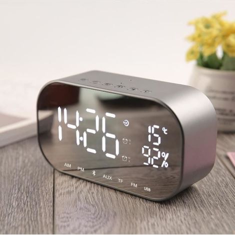 Haut-parleur Bluetooth Réveil Bureau Audio Thermomètre Radio FM Mains Appel gratuit (1/4)