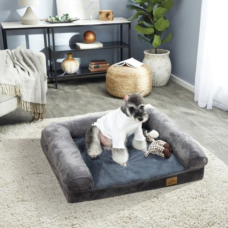 BingoPaw Orthopedic Dog Sofa Bed Couch Chaise Lounger Mat Spine Supportive Bolsters with Removable Washable Cover& Nonskid Bottom, Grey, 80x60x18cm