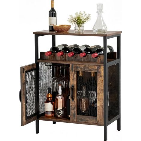 Drinks Cabinet with Detachable Wine Rack & Glass Holder, Freestanding Wine Bar Cabinet Kitchen Storage Cupboard Sideboard for Home Mini Bar, Dining Room, Living Room, Bedroom, Office