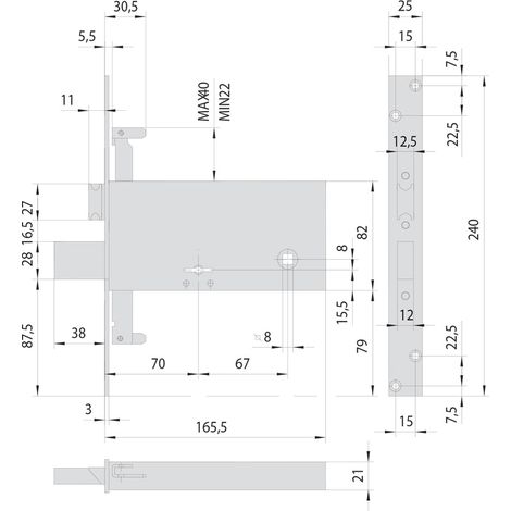 SERRATURA A DOPPIA MAPPA DA INFILARE PER FASCIA PER FERRO ART. 57318 E 70 - CISA