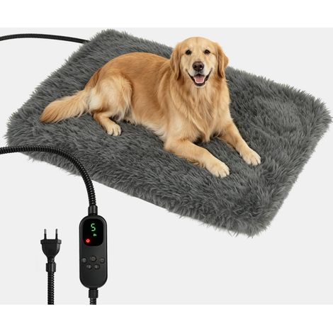 Tapis Chauffant pour Animaux avec 9 Niveaux de Température&Minuterie 90x70cm Coussin Chauffant pour Chien & Chat, Tapis Thermique Douillet avec Housse en Peluche Lavable, Protection Anti-Morsure (1/5)