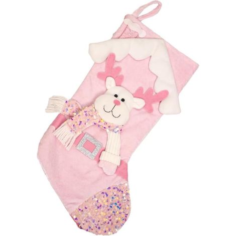 Adorables calcetines navideños rosas con forma de reno, empaquetados como regalos, que complementan a la perfección la magia de las fiestas. (1/4)