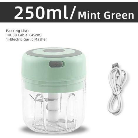 Mini broyeur électrique durable,coupe-légumes,hachoir à piment,accessoires de cuisine,charge USB,100 ml,250ml- 250ml Green