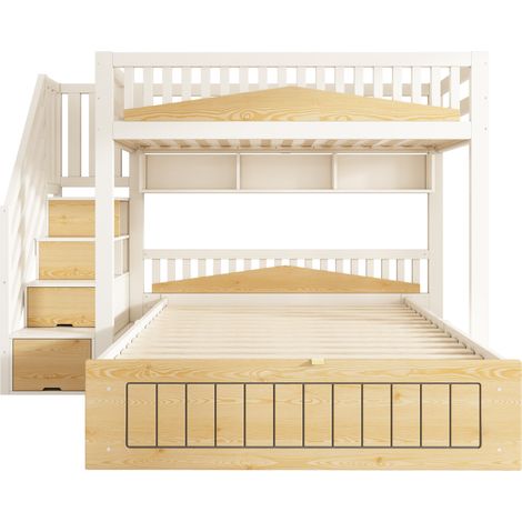 Cama alta infantil desplazada 90x200 y 140x200 cm con escalera de almacenaje (1/5)