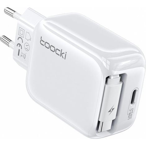 Prise Charge Murale Rétractable 30 W avec Port USB-C et Câble Type C 68 cm, Chargeur Rapide USB Voyage 2 en 1 pour iPhone 17/16/15/iPad/Galaxy S24/S23/Pixel - Blanc,EU (1/5)