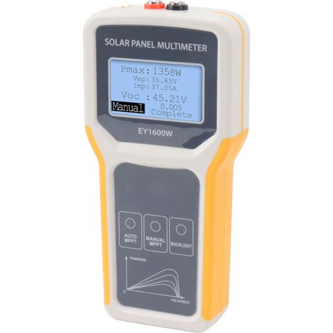 Solar Panel Tester, EY1600W Photovoltaic Multimeter with Backlight, MPPT Open Circuit Voltage Measurement Tool for PV Testing, Yellow (1/5)