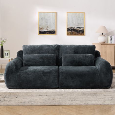 Canapé 2 places — Tissu doux en fausse fourrure de lapin, rembourrage haute résilience, inclut un port de charge USB et des poches latérales pour magazines — Pour petits salons, appartements, bureaux 