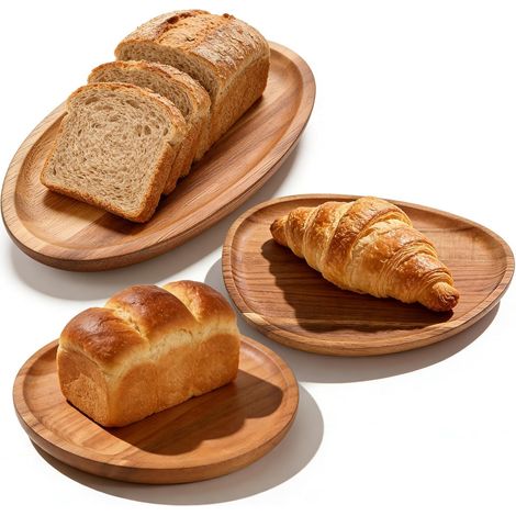 Lot de 3 plateaux décoratifs en bois d'acacia : 3 formes de planche en bois de haute qualité décorative, assiette en bois, petit plateau en bois pour cuisine et décoration de table, collations (1/5)
