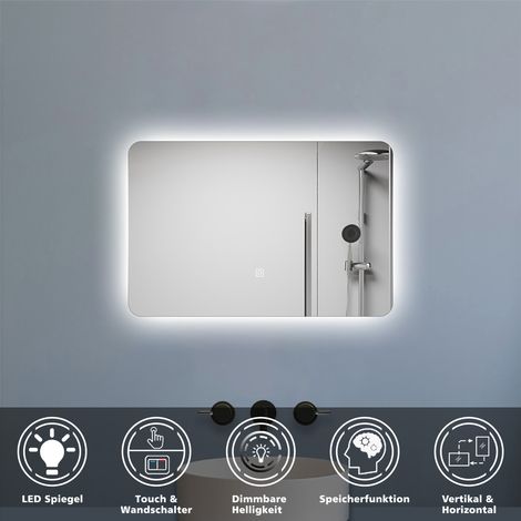 LED Badezimmerspiegel mit Kaltweiß Dimmbar 70x50cm Wandspiegel mit Touch/Wandschalter Speicherfunktion (1/5)