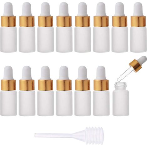15 mini fons verre givré 3 ml dorés + bouchon métal + poire caoutchouc, pour huiles essentielles luxe