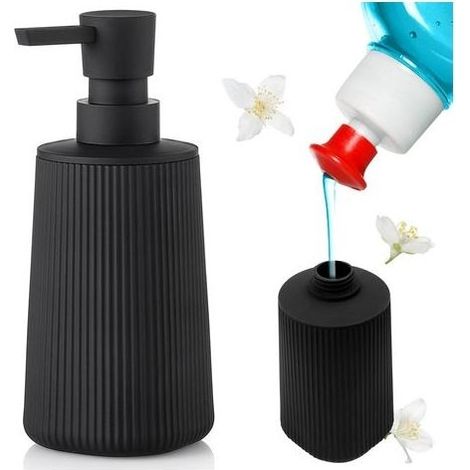 Distributeur Gel Douche Distributeur Savon Noir,Flacon Pompe Vide Vintage Mat Distributeur de Liquide pour Salle de Bain, Cuisine, Gel Douche, Savon à Main,Tête de Pompe-380ml (1/5)