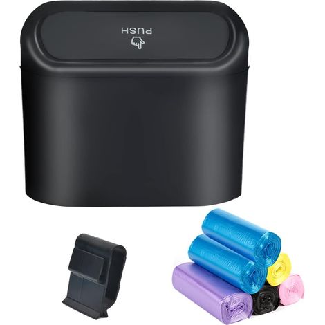 Poubelle de Voiture Étanche avec Couvercle - Mini Boîte de Rangement Suspendue pour Organiser les Déchets (1/4)