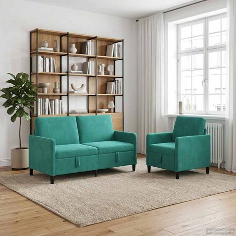 vidaXL Canapé avec rangement 2 pc Turquoise Polyester (1/5)