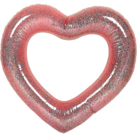 Bouée gonflable en forme de cœur ornée de paillettes, un accessoire flottant conçu pour les jeux aquatiques récréatifs.-AquaForge (1/5)