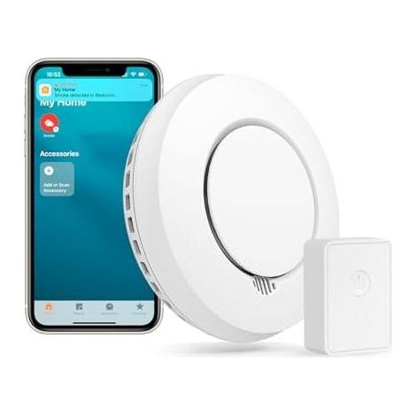 Vernetzter Rauchmelder (mit Hub), Smart-kompatibel mit Apple Home, Alexa und Google Fire Alarm, austauschbare Batterie, Testfunktion - (1/5)