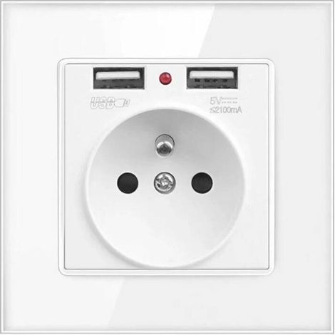 Presa a muro francese con 2 porte USB per ricarica rapida di iPhone e Android – Presa elettrica integrata con sicurezza per bambini (1/4)