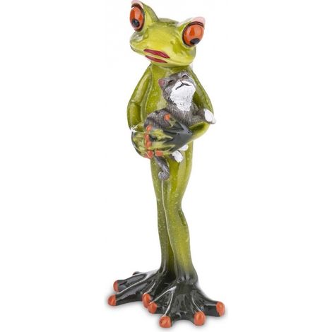 Eine einzigartige Dekofigur eines grünen Frosches mit einer Katze als Geschenk (1/2)