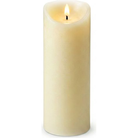 Relaxdays LED Kerze, HxD: 30 x 10 cm, flackernde Flamme, Echtwachs, flammenlose Stumpenkerze, XXL Bodenkerze, champagner