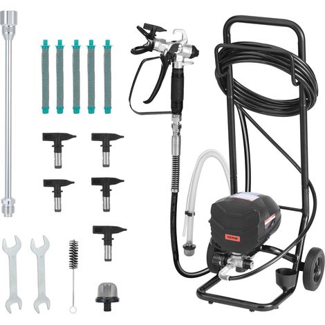 VEVOR Spruzzatore di Vernice Airless con Supporto 640 W 3000 PSI, Sistema di Spruzzatura della Vernice con Spazzola di Pulizia, Asta di Prolunga e Ugelli, Spruzzatore per Verniciatura Uso Domestico