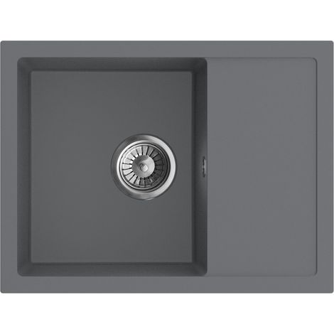 Granitspüle - Spülbecken - Küchenspüle - 58 x 44cm - Moonlight Grey - Einbauspüle - Kratzfest und Platzsparend - mit Siphon - Berto 58 (1/5)