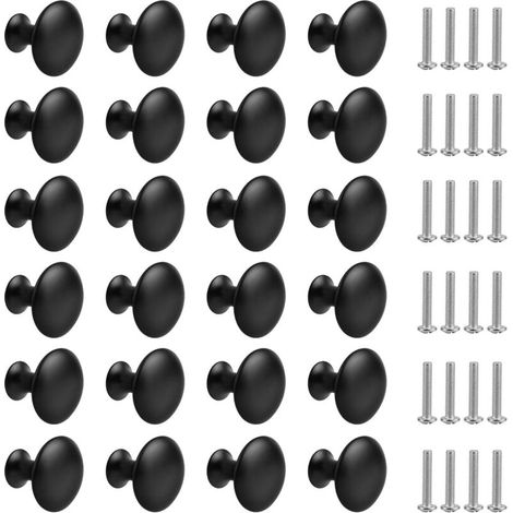 24 pomelli neri opachi per cassetti, pomelli rotondi per mobili, pomelli per mobili con viti per armadi da cucina, tavoli, comodini (30 mm)