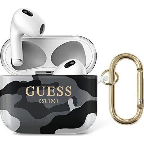 Funda Guess GUA3UCAMG para AirPods 3, color negro/negro, colección camuflaje.