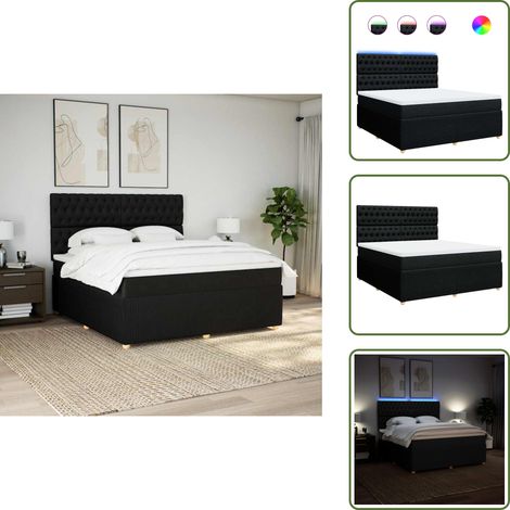 Cama ajustable - vidaXL Cama box spring con colchón tela negro 180x200 cm - Cama con cabecero