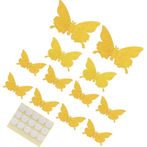Lot de 12 stickers muraux 3D effet flash, doré brillant, pour salon ou mariage. (1/5)