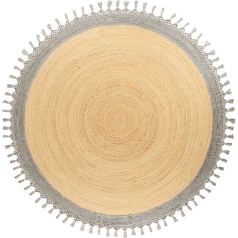 Alfombra boho rústica redonda 200 cm de yute natural trenzado a mano beige y gris Marts