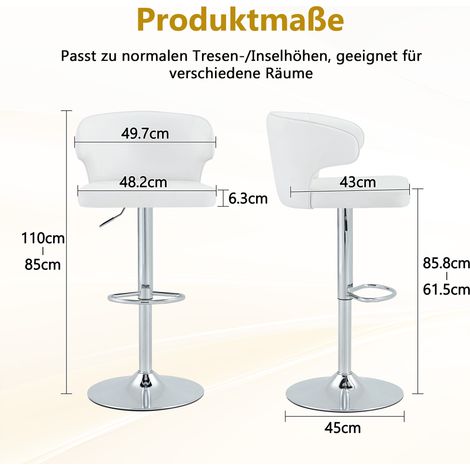 Ensemble de 2 tabourets de bar avec dossier réglable en hauteur, pivotants 360°, grande base et repose-pieds, tabourets modernes pour bar cuisine, chaises seules (1/5)