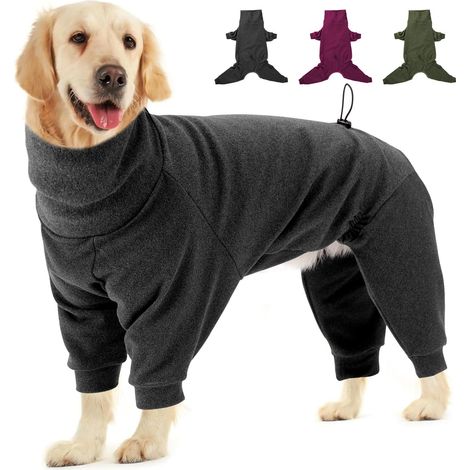 Pyjama pour Chien Polaire Combinaison Chaude Quatre Pattes Manteau d'hiver Coupe-vent avec Col Roulé Réglable pour Chiens de Moyenne et Grande Taille (1/5)