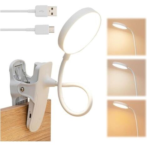RHG Lampe de Lit à Pince XH4000Rechargeable, 20 LED, 3 Modes + Intensité Variable, Col de Cygne Flexible 360°Blanc (1/4)