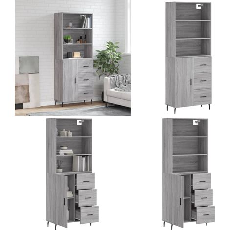 Highboard Grau Sonoma 69,5x34x180 cm Holzwerkstoff - Sideboard - Hochschrank - Wohnraumgestaltung - Regal - Aufbewahrung - Home & Living (1/5)