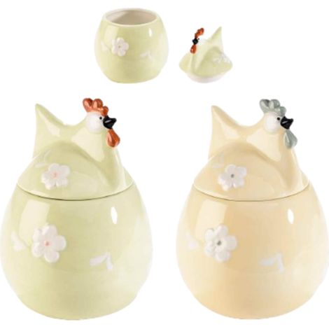 Barattoli da Cucina in Ceramica a Forma di Galline per Uso Alimentare Set da 2 Pezzi (1/2)