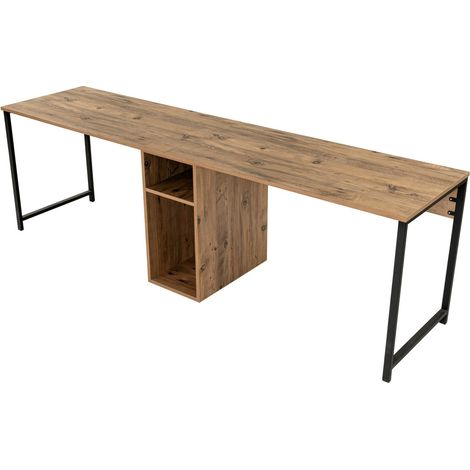 Scrivania in legno "Twin Study Desk" - 240 x 60 x 74 cm - Pino Atlantico Nero