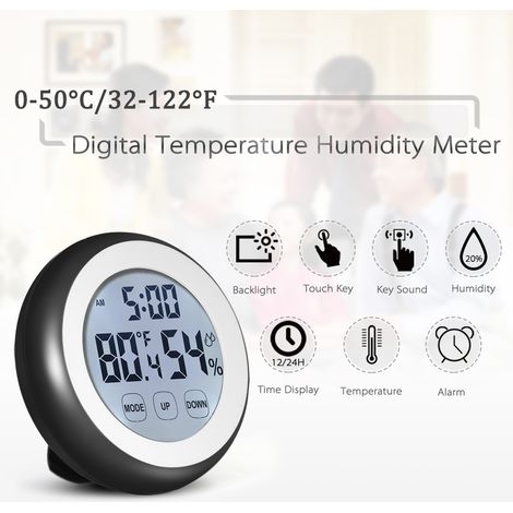 Digitales Thermometer-Hygometer mit Wecker, beleuchteten Touch-Tasten, °C/°F