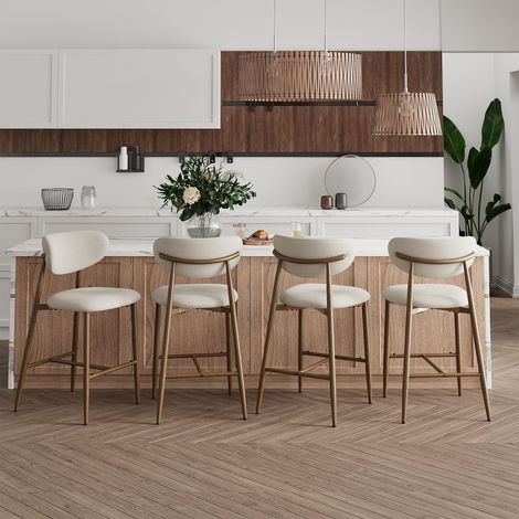 Lot de 4 Tabourets de Bar, Hauteur Comptoir, Tabourets de Cuisine avec Dossier, Rembourrés Modernes, Pieds en Métal pour Îlot de Cuisine et Comptoir, Beige (1/5)
